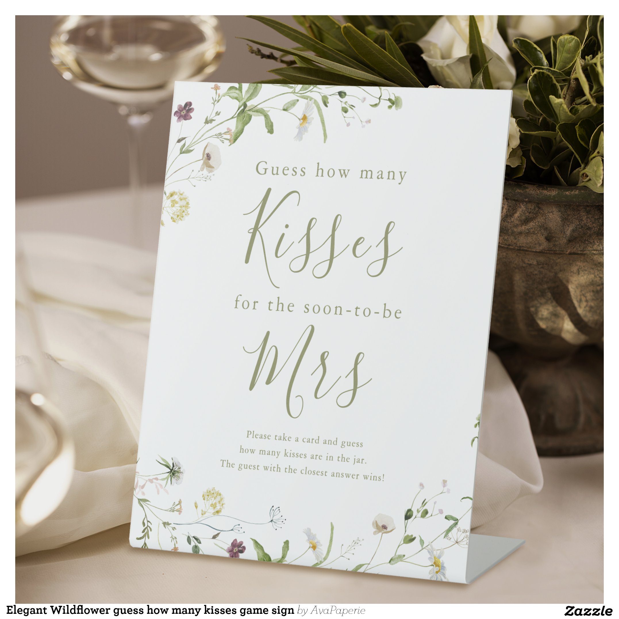 Elegant Wildflower guess how many kisses game sign