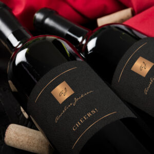 Black gold elegant modern personalized name script wine label