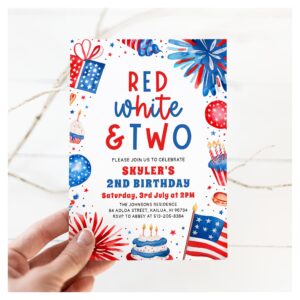 Red, White & Two 4th July 2nd Birthday Party Invitation