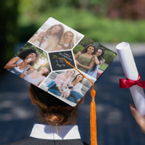 Custom 4 Photo Collage Grid Gold Graduate Graduation Cap Topper