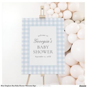 Blue Gingham Boy Baby Shower Welcome Sign