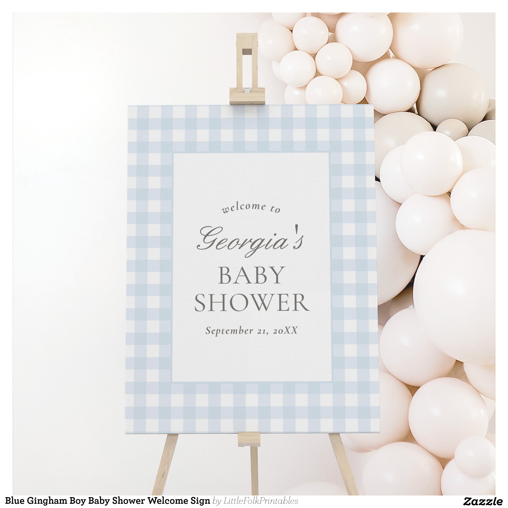 Blue Gingham Boy Baby Shower Welcome Sign