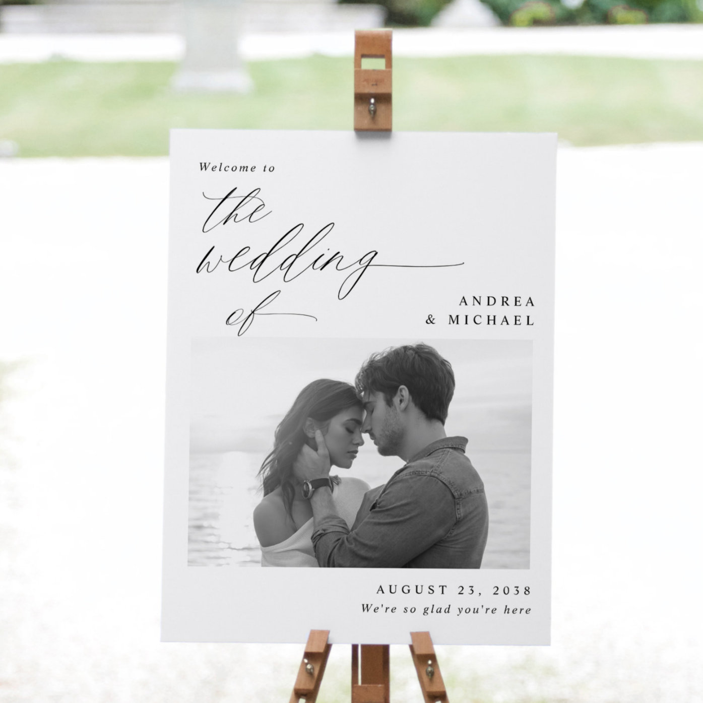 Elegant Modern Wedding Welcome Sign with Photo