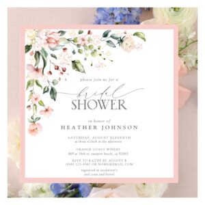 Elegant Pink Watercolor Floral Bridal Shower Invitation