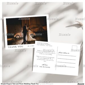 Simple Elegant Text and Photo Wedding Thank You Postcard