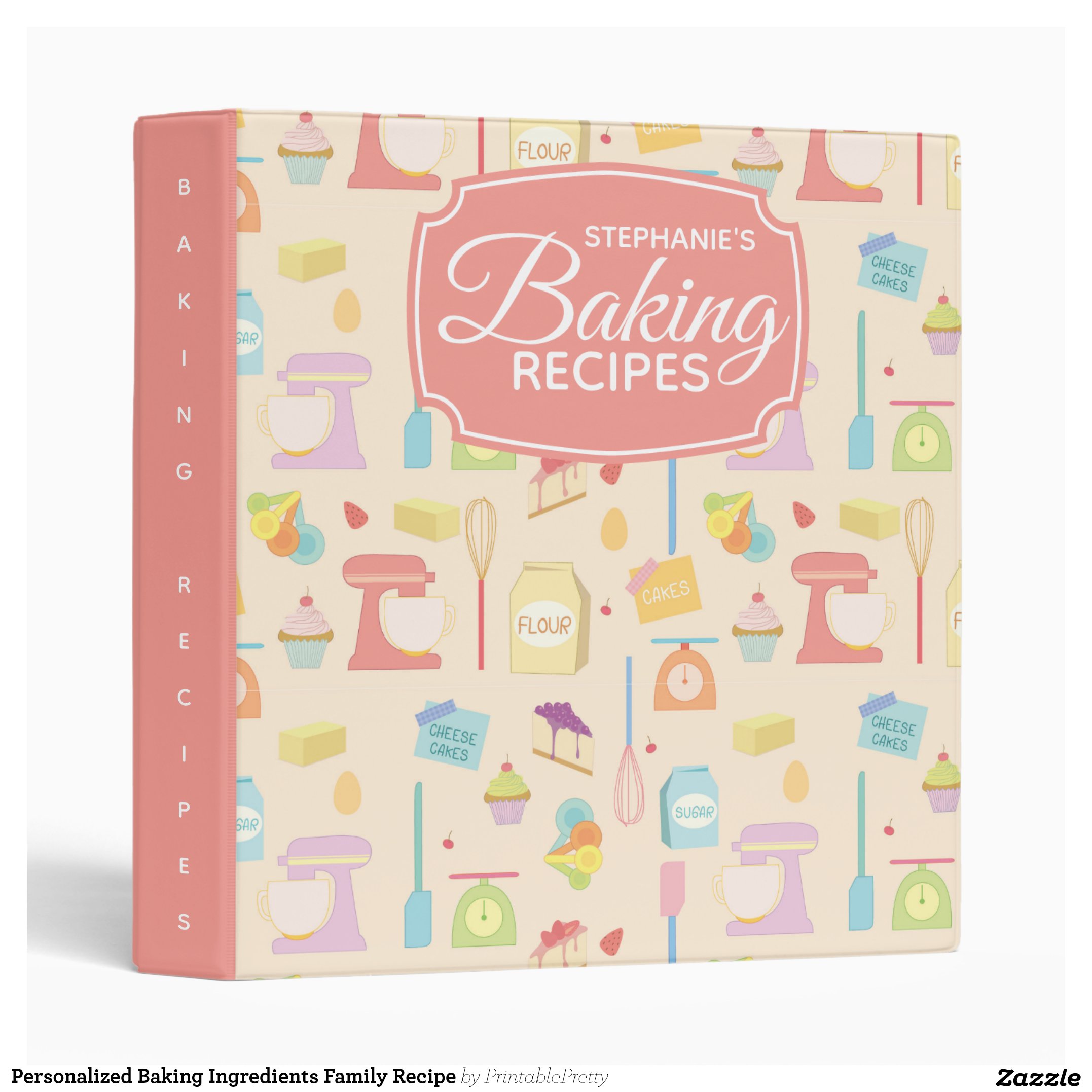 Personalized Baking Ingredients Family Recipe 3 Ring Binder