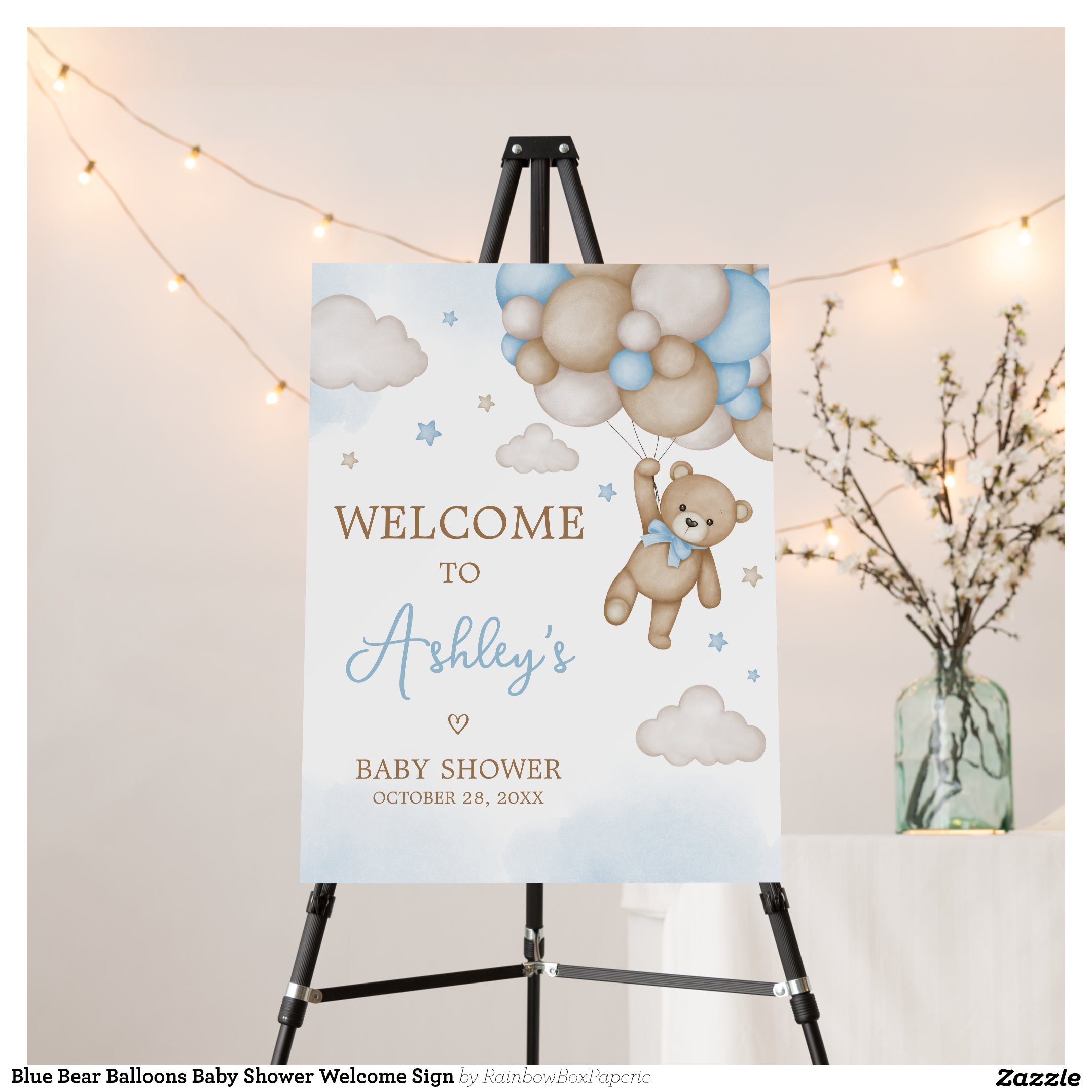 Blue Bear Balloons Baby Shower Welcome Sign