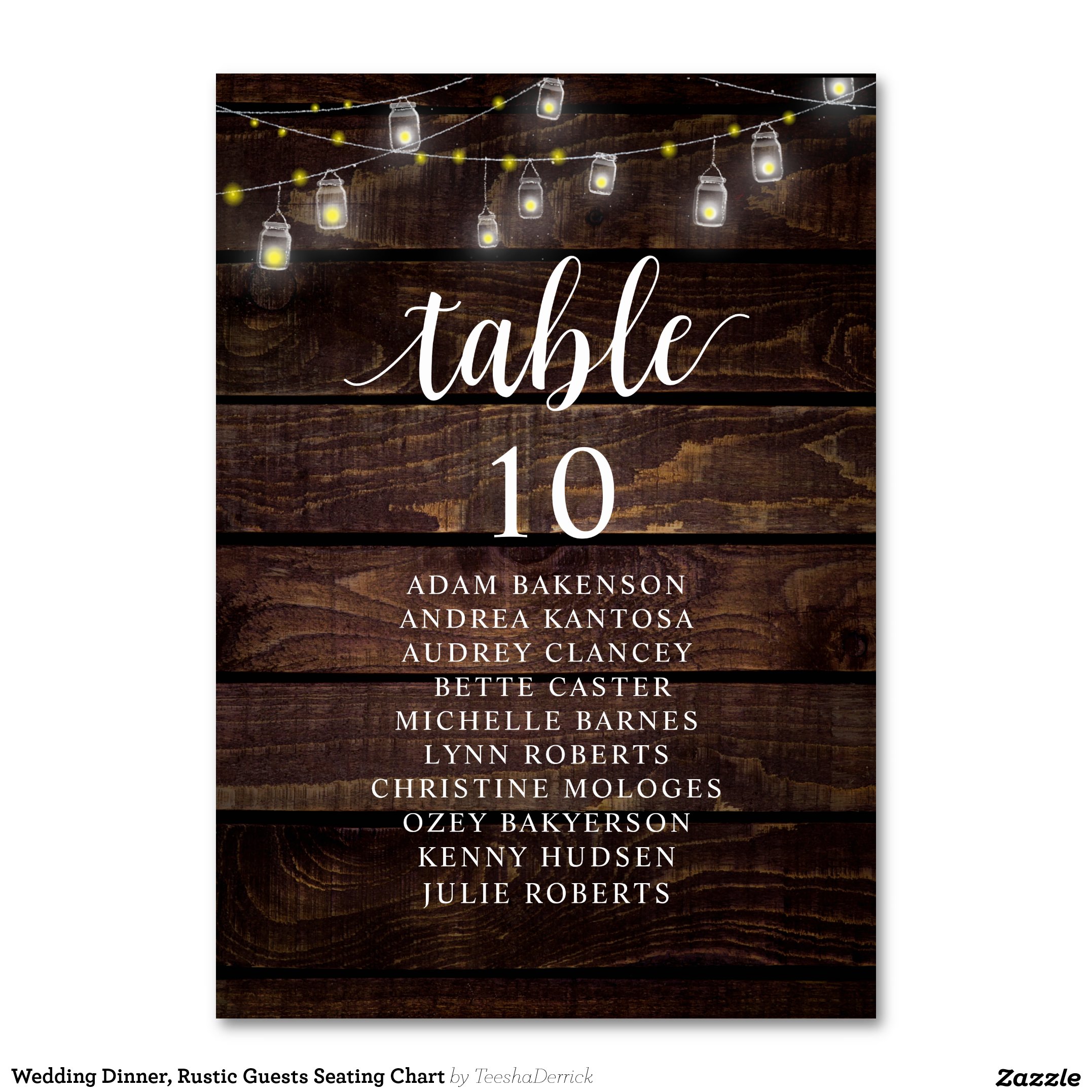 Wedding Dinner, Rustic Guests Seating Chart Table Number
