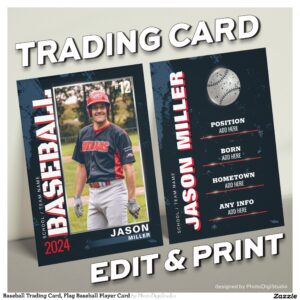 Baseball Trading Card, Flag Baseball Player Card