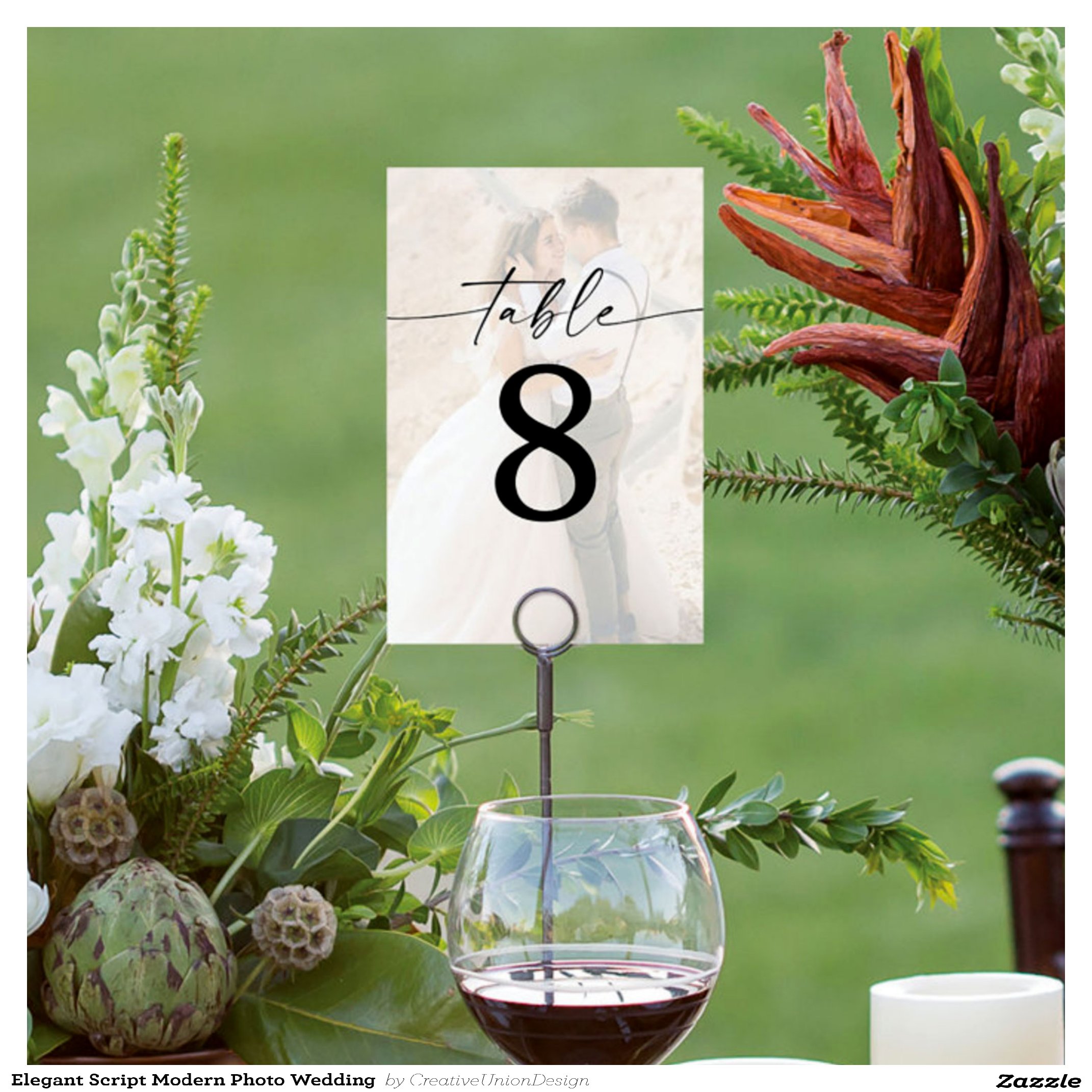 Elegant Script Modern Photo Wedding Table Number
