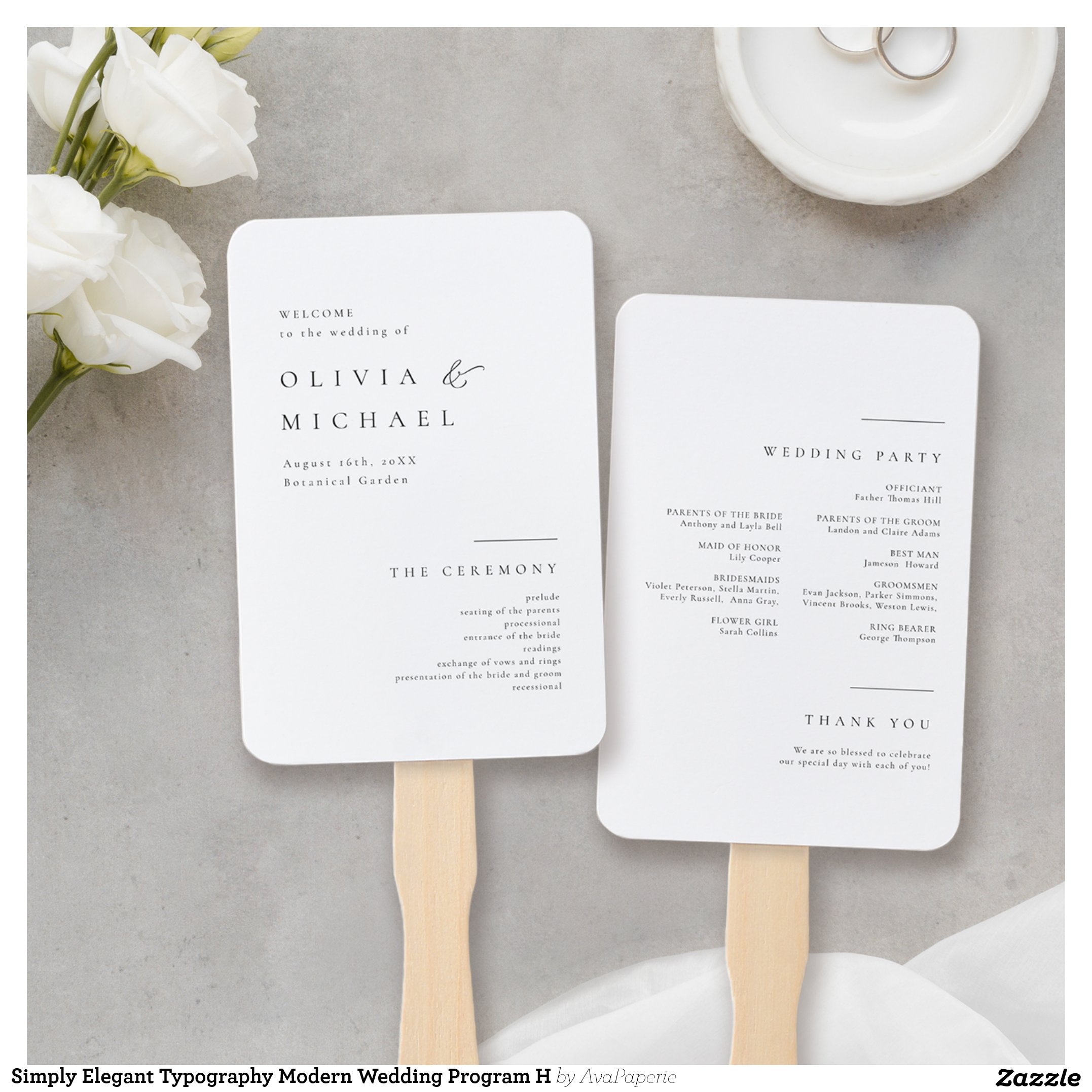 Simply Elegant Typography Modern Wedding Program Hand Fan