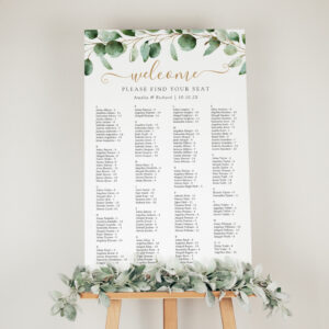 Simple Alphabetical Greenery Wedding Seating Chart Foam Board