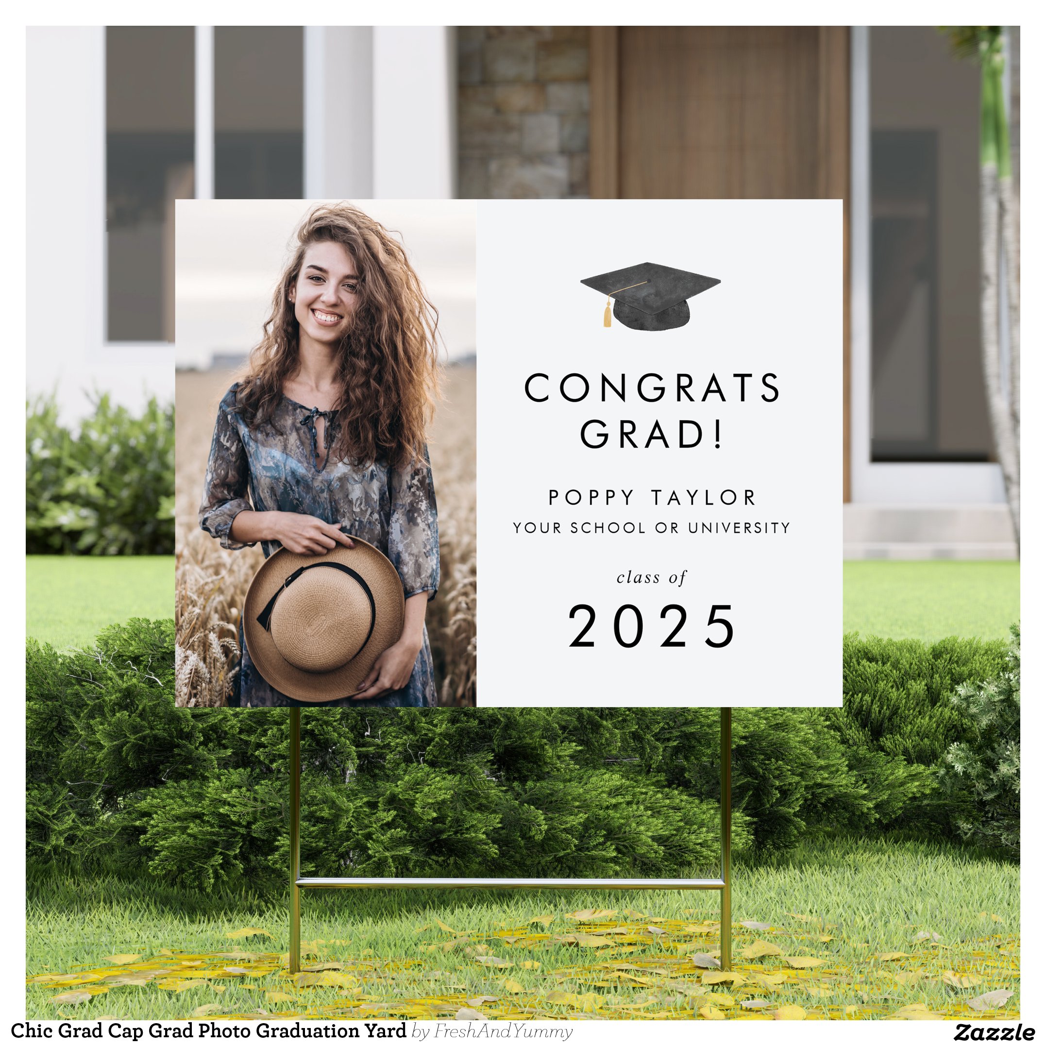 Chic Grad Cap Grad Photo Graduation Yard Sign