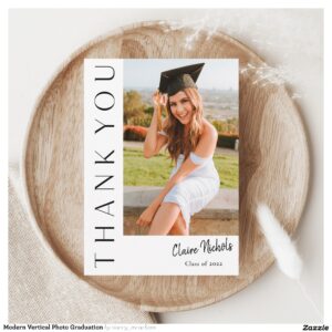 Modern Vertical Photo Graduation Thank You Card