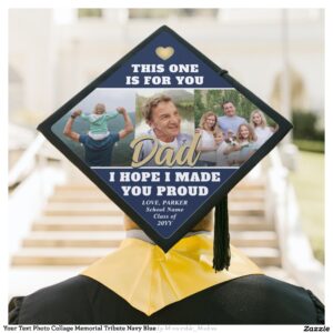 Your Text Photo Collage Memorial Tribute Navy Blue Graduation Cap Topper