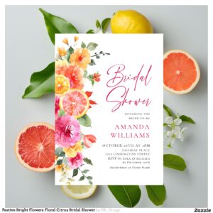 Festive Bright Flowers Floral Citrus Bridal Shower Invitation