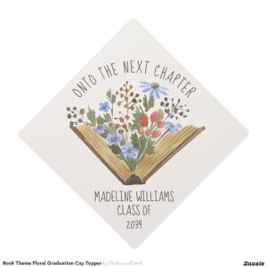 Book Theme Floral Graduation Cap Topper