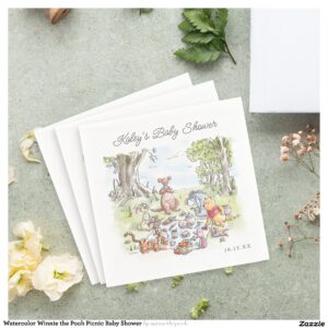 Watercolor Winnie the Pooh Picnic Baby Shower Napkins