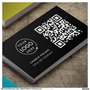 QR Code Business Logo Black Modern Professional Business Card