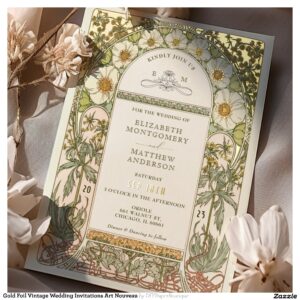 Gold Foil Vintage Wedding Invitations Art Nouveau