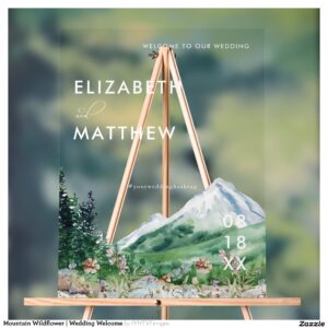 Mountain Wildflower Wedding Welcome Acrylic Sign