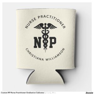 Custom NP Nurse Practitioner Graduation Caduceus Can Cooler