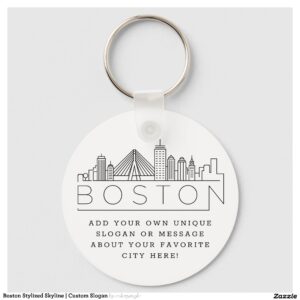 Boston Stylized Skyline Custom Slogan Keychain