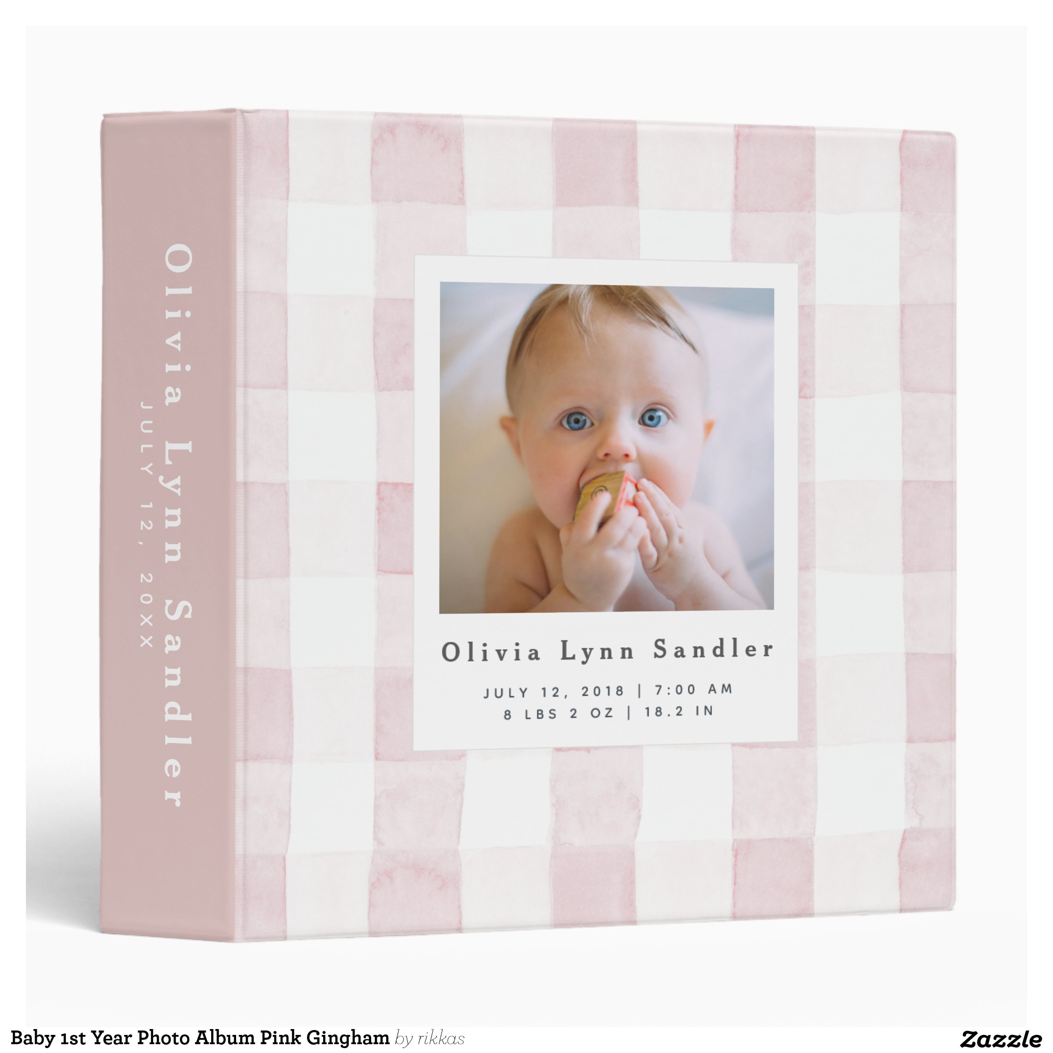 Baby 1st Year Photo Album Pink Gingham 3 Ring Binder