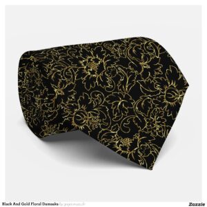 Black And Gold Floral Damasks Tie