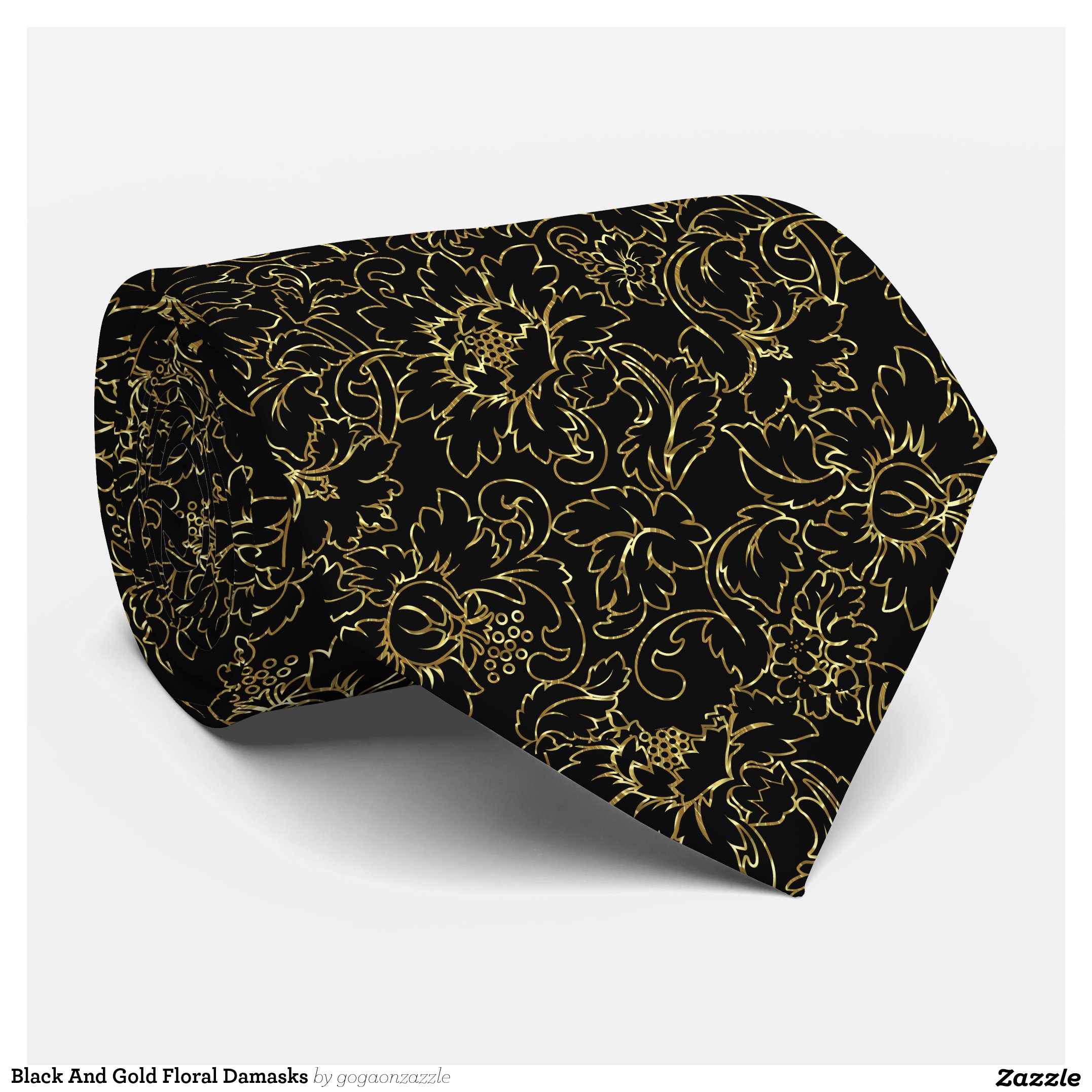 Black And Gold Floral Damasks Tie