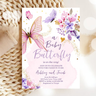 Butterfly Baby Shower Purple Floral Pink Girl Invi Invitation