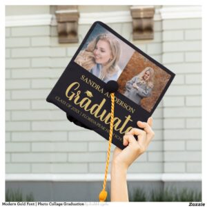 Modern Gold Font Photo Collage Graduation Graduation Cap Topper