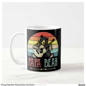 Vintage Papa Bear Playing Guitar Dad Guitar Coffee Mug