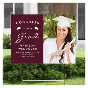 2024 Photo Burgundy and White Graduation Yard Sign
