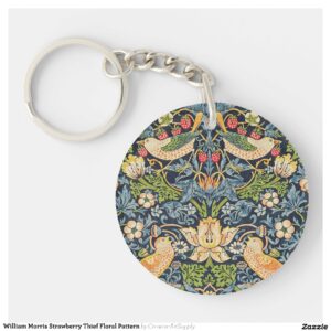 William Morris Strawberry Thief Floral Pattern Keychain