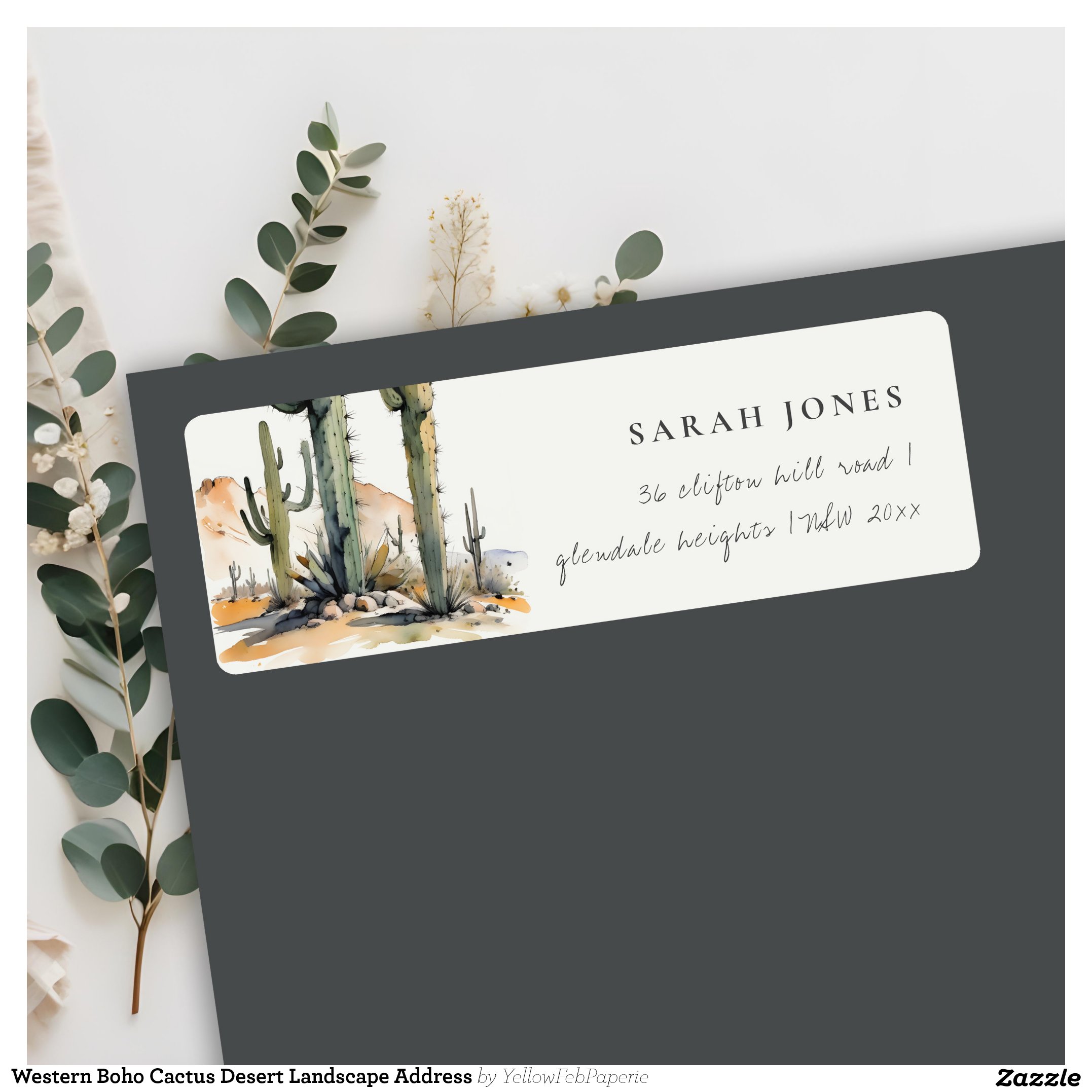Western Boho Cactus Desert Landscape Address Label