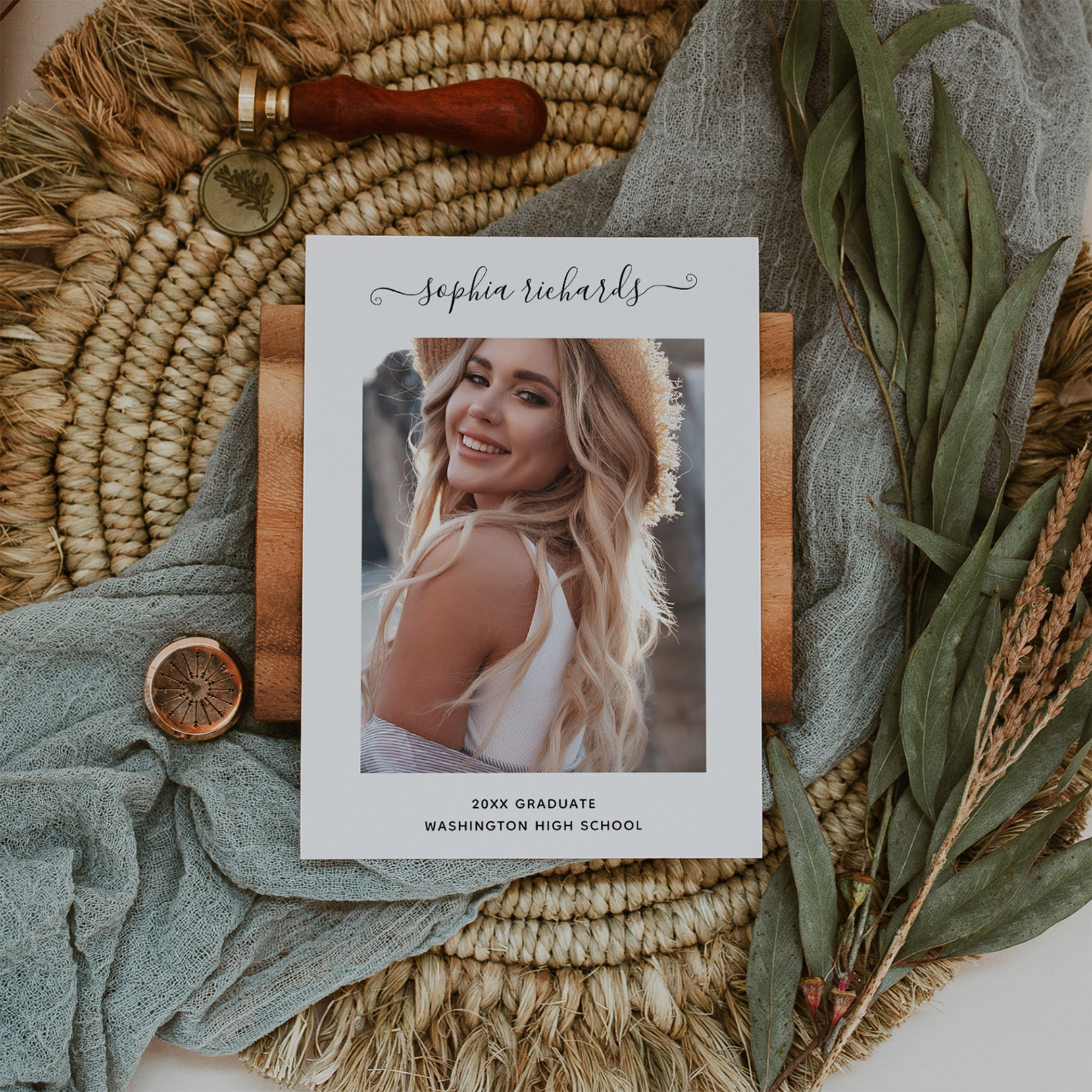 Simple and Stylish Black and White Photo Graduate Announcement