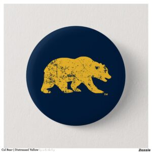 Cal Bear Distressed Yellow Button