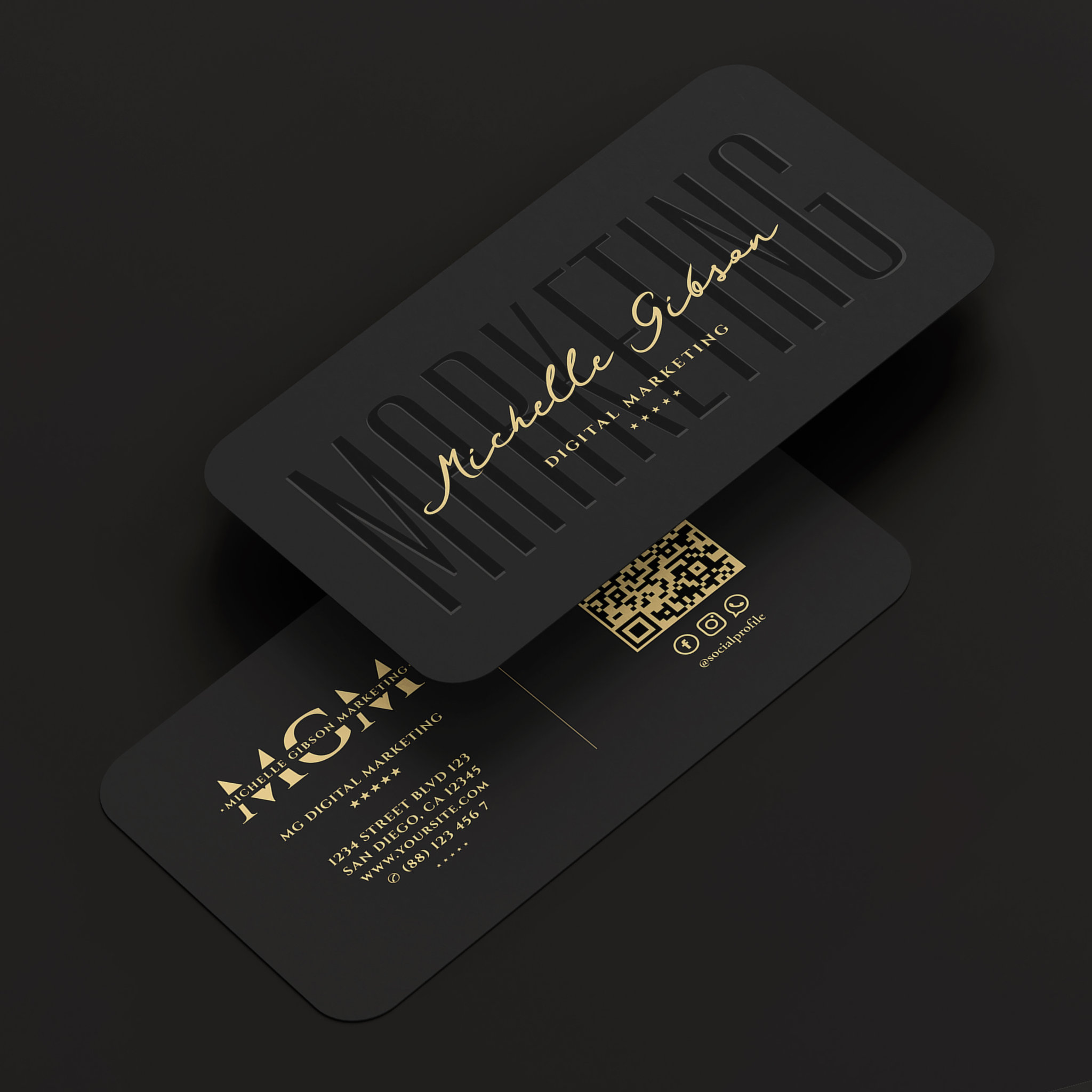 Elegant Modern Marketing Monogram Black Business Card