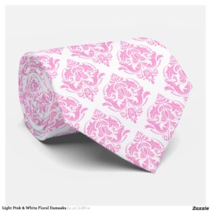 Light Pink & White Floral Damasks Tie