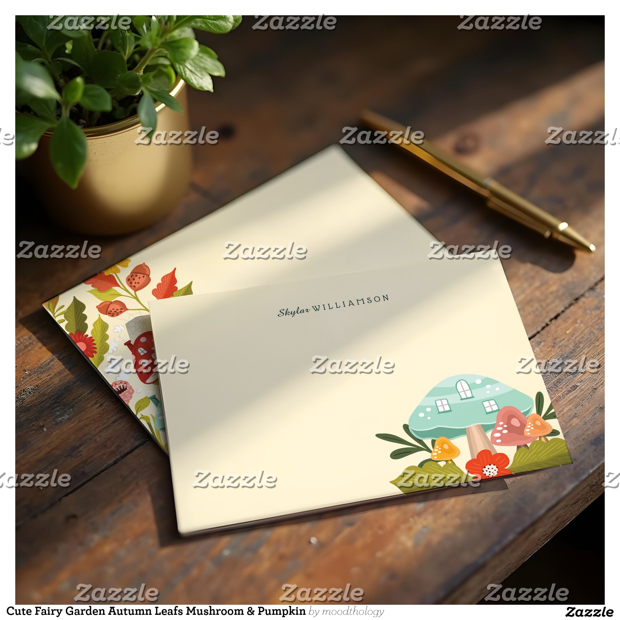 Cute Fairy Garden Autumn Leafs Mushroom & Pumpkin Note Card