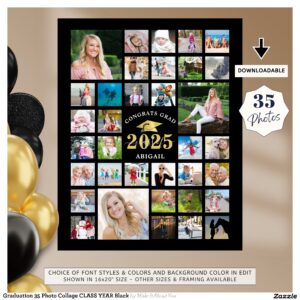 Graduation 35 Photo Collage CLASS YEAR Black Poster