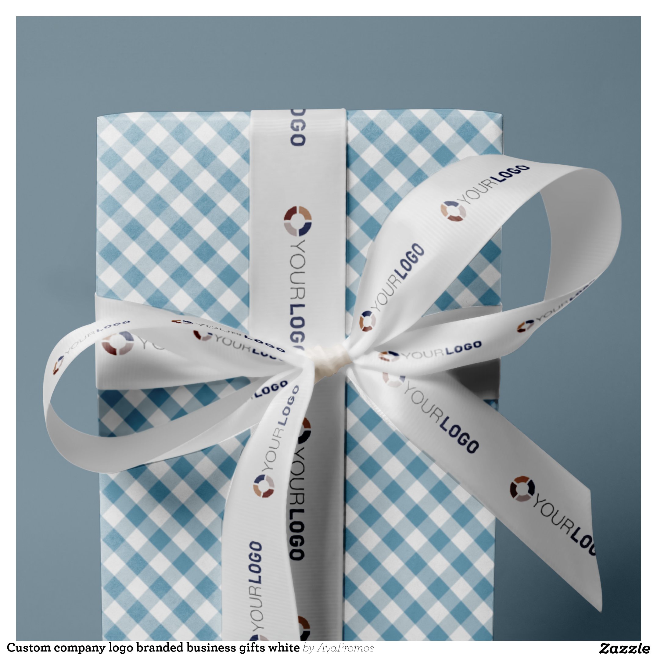 Custom company logo branded business gifts white satin ribbon