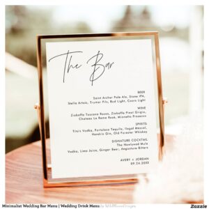 Minimalist Wedding Bar Menu Wedding Drink Menu Poster