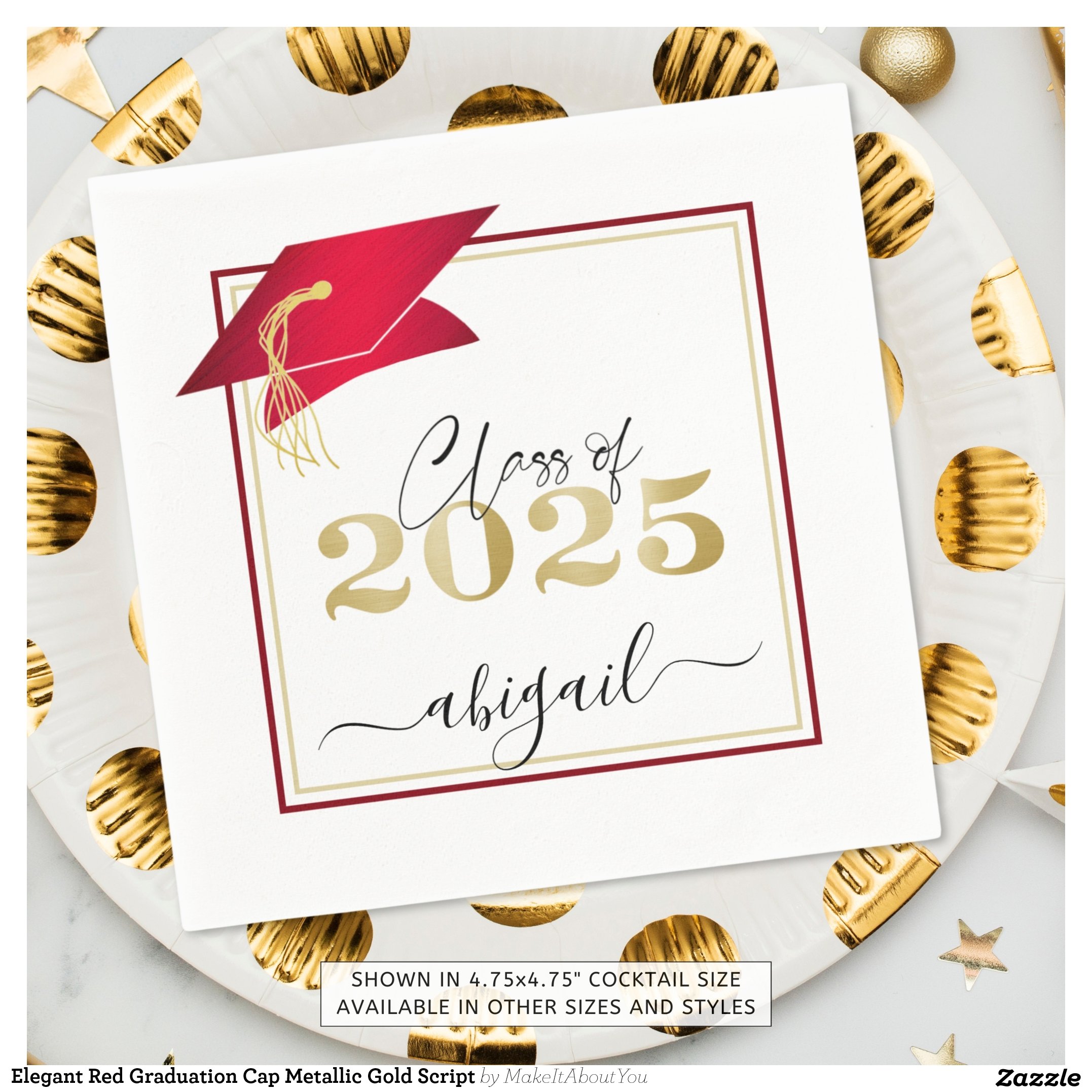 Elegant Red Graduation 2025 Metallic Gold Script Napkins