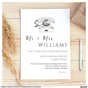 Elegant Modern Minimal Wedding Audio Guestbook Pedestal Sign