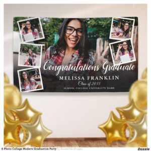 6 Photo Collage Modern Graduation Party Banner