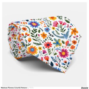 Mexican Flowers Colorful Pattern Neck Tie