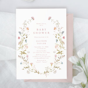 Elegant Pink Wildflower Rustic Boho Baby Shower Invitation