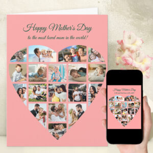 Heart Photo Collage Pink Personalized Mothers Day Card